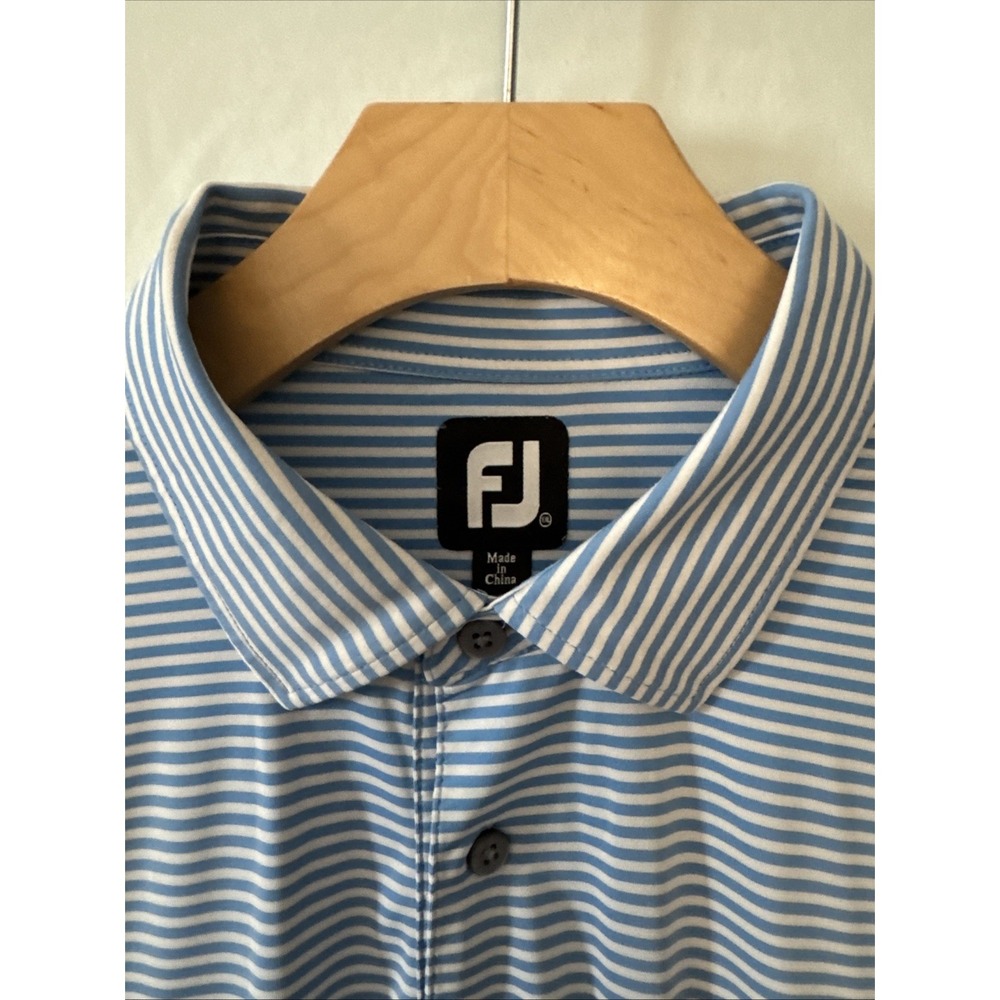FootJoy Polo Shirt Mens XXL Blue White Stripe Golf Performance Stretch